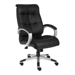 Lorell Tufted Ergonomic Faux Leather Executive Swivel Chair, Black