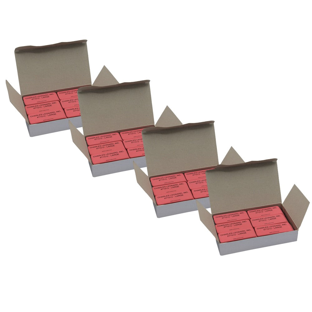 Charles Leonard Natural Rubber Wedge Erasers, Large, Pink, 12 Erasers Per Box, Pack Of 4 Boxes