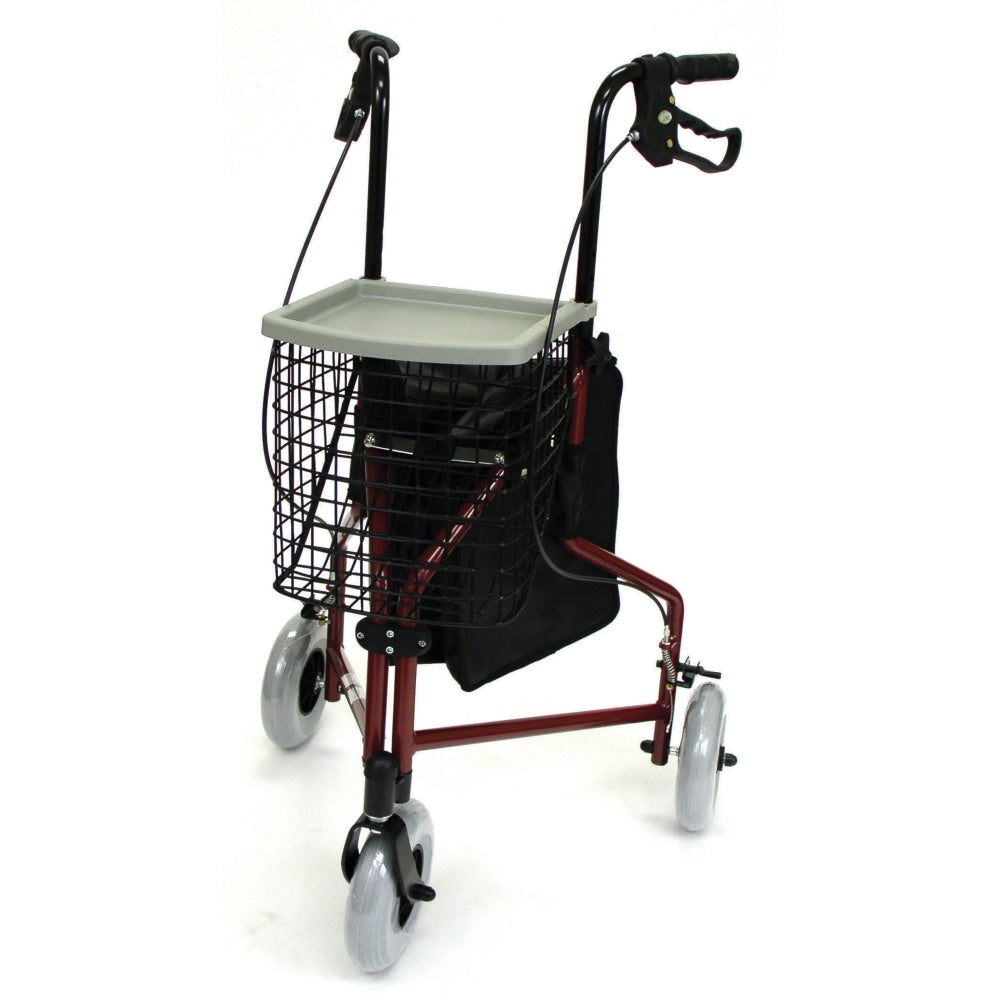 DMI 3-Wheel Aluminum Folding Rollator Walkers, 37inH x 20inW x 16inD, Burgundy, Pack Of 2