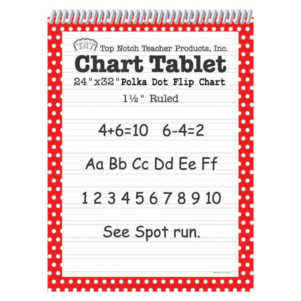 Top Notch Polka Dot Chart Tablets, 24in x 32in, 1 1/2in Ruled, Red, Pack Of 2