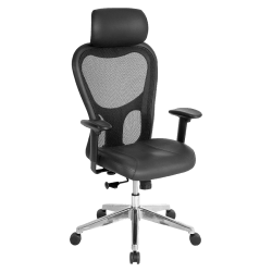 Lorell Executive Ergonomic Bonded Leather/Mesh High-Back Chair, With Headrest, Black