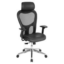 Load image into Gallery viewer, Lorell Executive Ergonomic Bonded Leather/Mesh High-Back Chair, With Headrest, Black