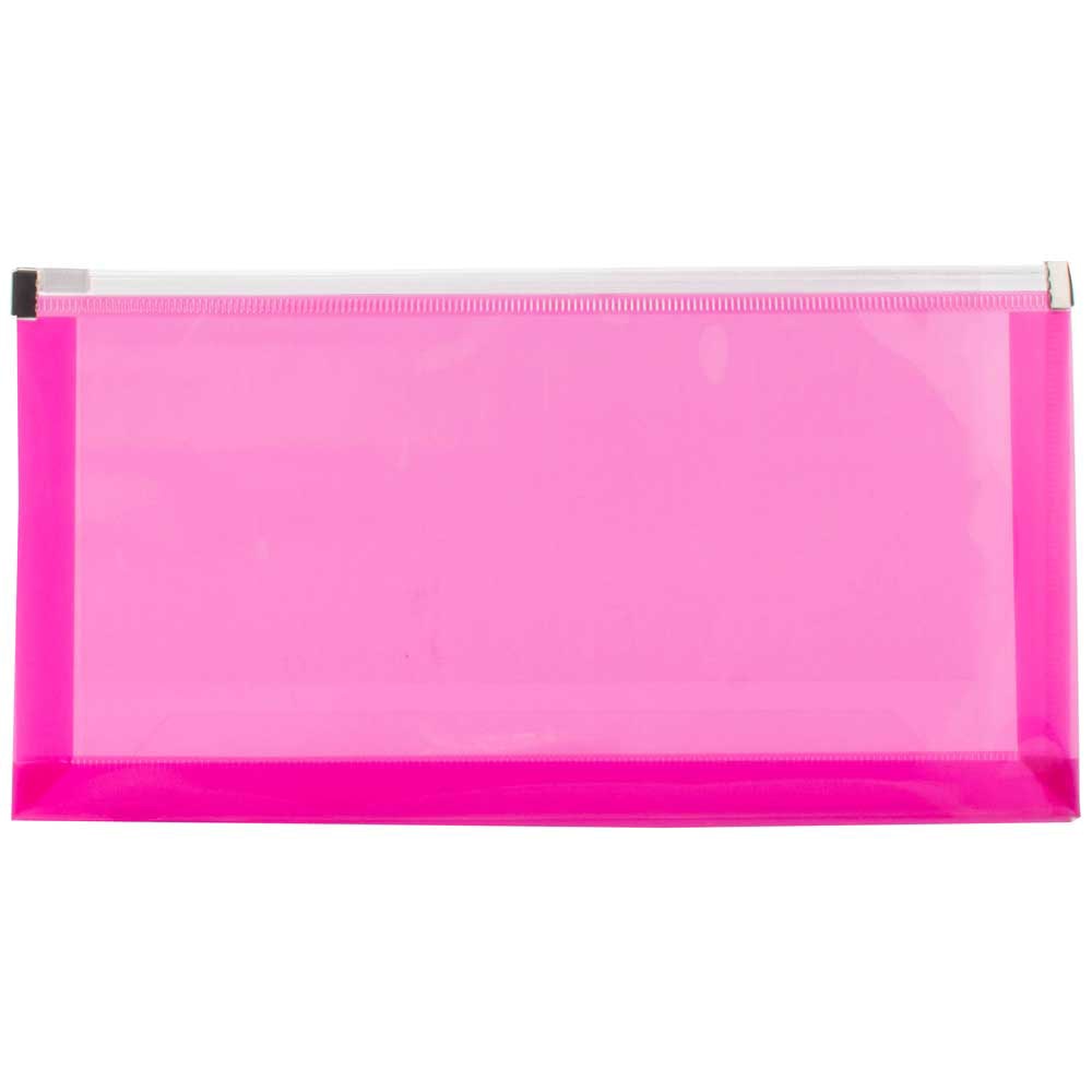 JAM Paper Plastic Envelopes With Zipper Closure, #10, 5 1/4in x 10in, Pink, Pack Of 12