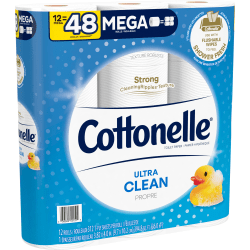 Cottonelle CleanCare 2-Ply Bathroom Tissue, 3in x 3-7/8in, White, 312 Sheets Per Roll, 12 Rolls Per Pack, Carton Of 4 Packs