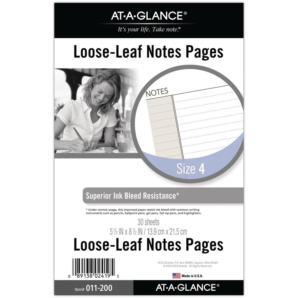 AT-A-GLANCE Undated Notes Pages, Loose-Leaf, 7 Ring, Desk Size, 5 1/2in x 8 1/2in