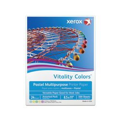 Xerox Vitality Colors Pastel Plus Color Multi-Use Printer & Copy Paper, 1 Ream, Assorted, Letter (8.5in x 11in), 500 Sheets Per Ream, 24 Lb, 30% Recycled