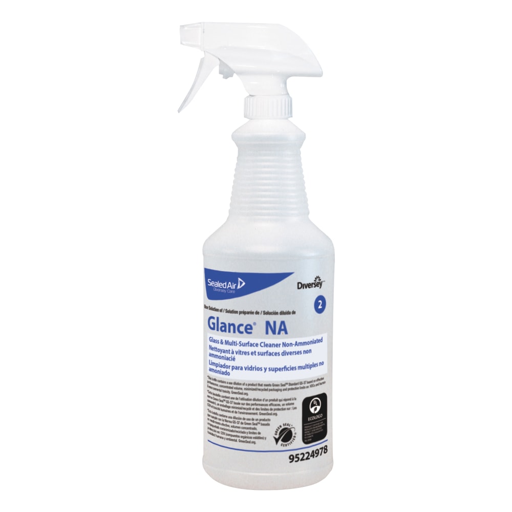 Diversey Glance Non-Ammoniated Spray Bottles, 32 Oz, Carton of 12 Bottles