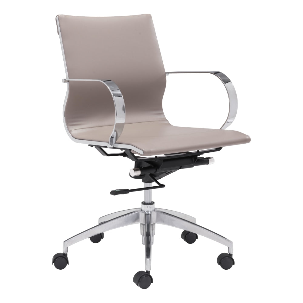 Zuo Modern Glider Low-Back Office Chair, Taupe/Chrome