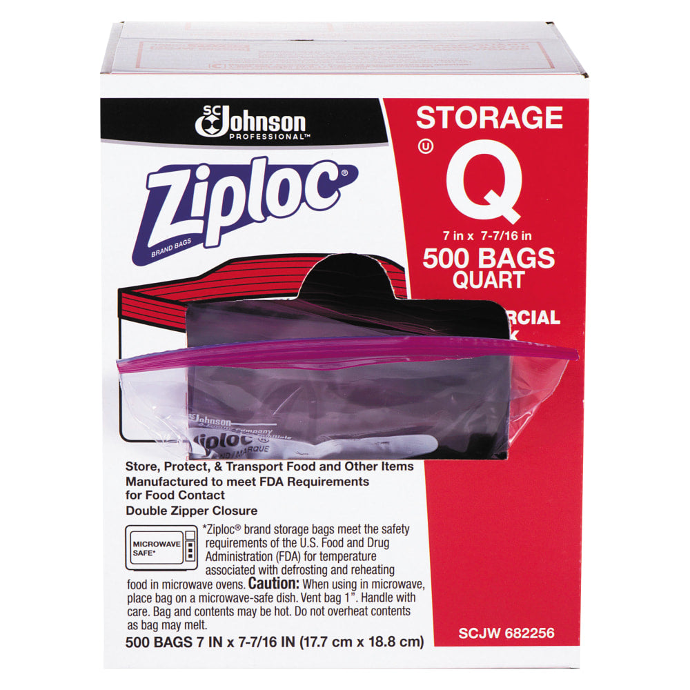 Ziploc Double-Zipper Plastic Storage Bags, 32 Oz, Clear, Box Of 500 Bags