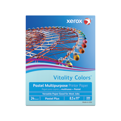 Xerox Vitality Colors Pastel Plus Color Multi-Use Printer & Copy Paper, 1 Ream, Blue, Letter (8.5in x 11in), 500 Sheets Per Ream, 24 Lb, 30% Recycled