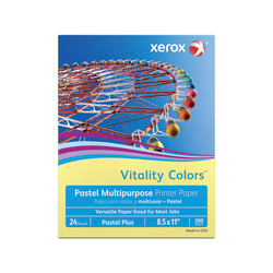 Xerox Vitality Colors Pastel Plus Color Multi-Use Printer & Copy Paper, 1 Ream, Yellow, Letter (8.5in x 11in), 500 Sheets Per Ream, 24 Lb, 30% Recycled