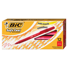 Load image into Gallery viewer, BIC Soft Feel Stick Pens, Medium Point, 1.0 mm, Red Barrel, Red Ink, Pack Of 12