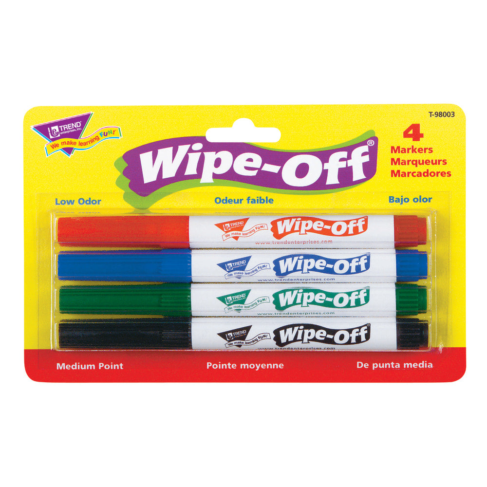 Trend Enterprises Wipe-Off 4-Color Marker Packs, Standard Colors, Pack Of 6