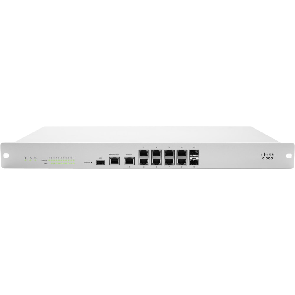 Meraki MX100 Cloud Managed Security Appliance - 9 Port - Gigabit Ethernet - 9 x RJ-45 - 2 Total Expansion Slots - Rack-mountable