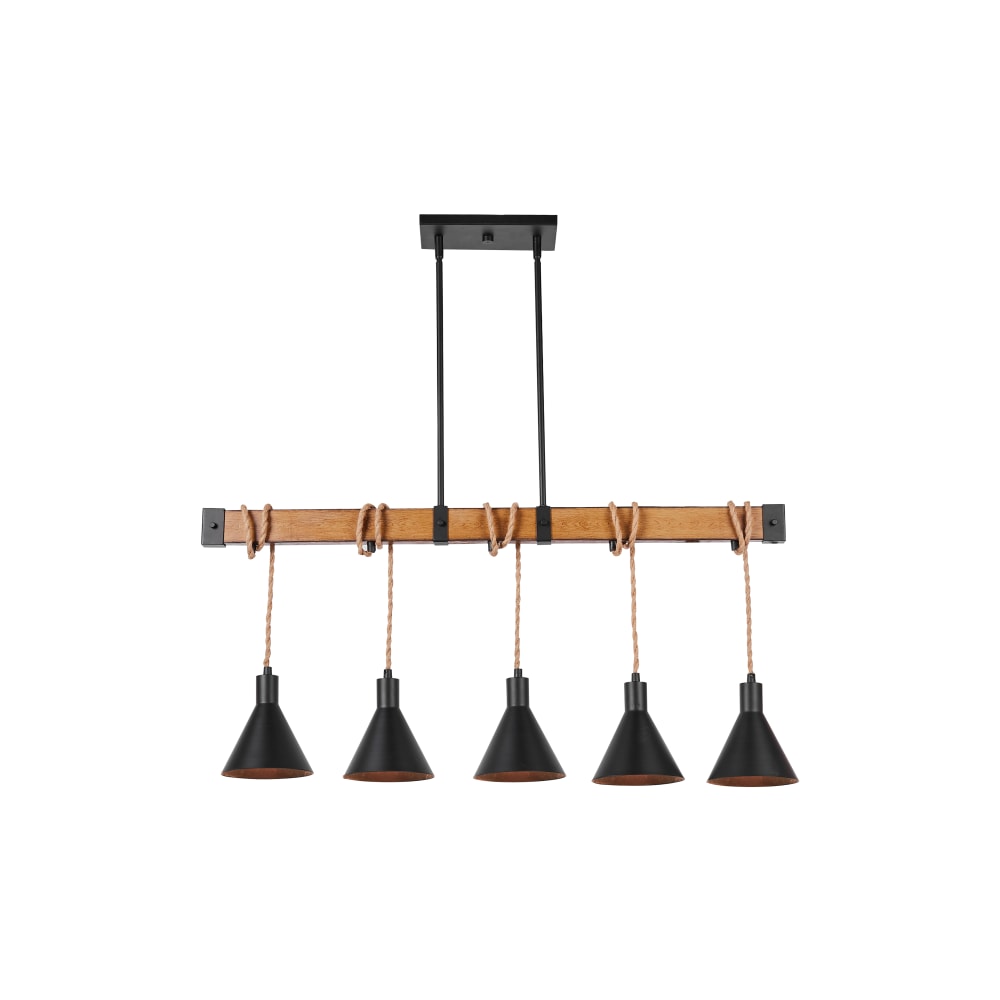 Kenroy Home Abilene 5-Light Island Ceiling Lamp, 40-1/4inW, Black Shade/Brown Base