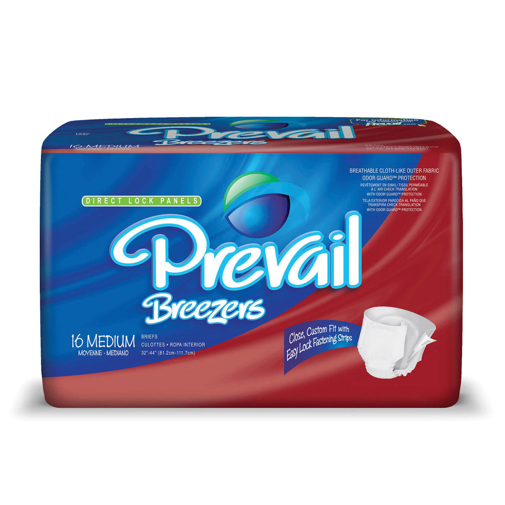 Breezers By Prevail Adult Briefs, Medium, 32in-44in, White, Box Of 16