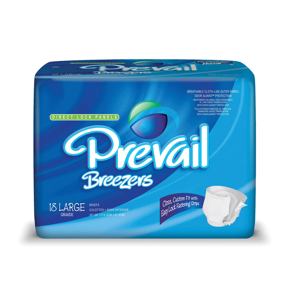 Breezers By Prevail Adult Briefs, Large, 45in-58in, Blue, Box Of 18