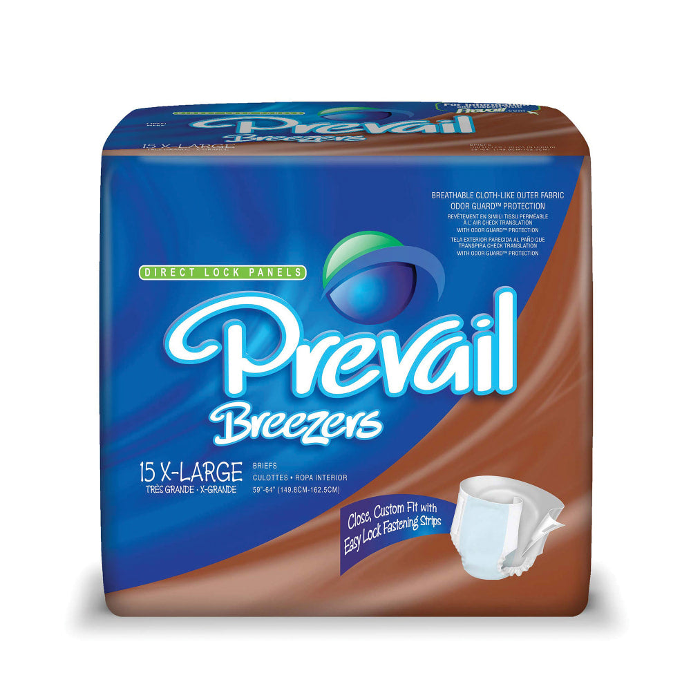 Breezers By Prevail Adult Briefs, X-Large, 59in-64in, Beige, Box Of 15