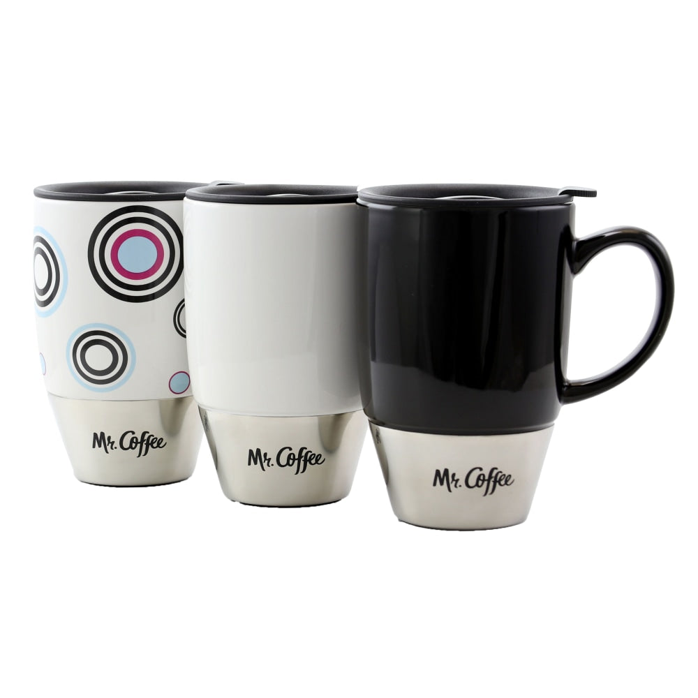 Mr. Coffee Couplet 3-Piece Travel Mug Set, 15 Oz, Assorted Colors