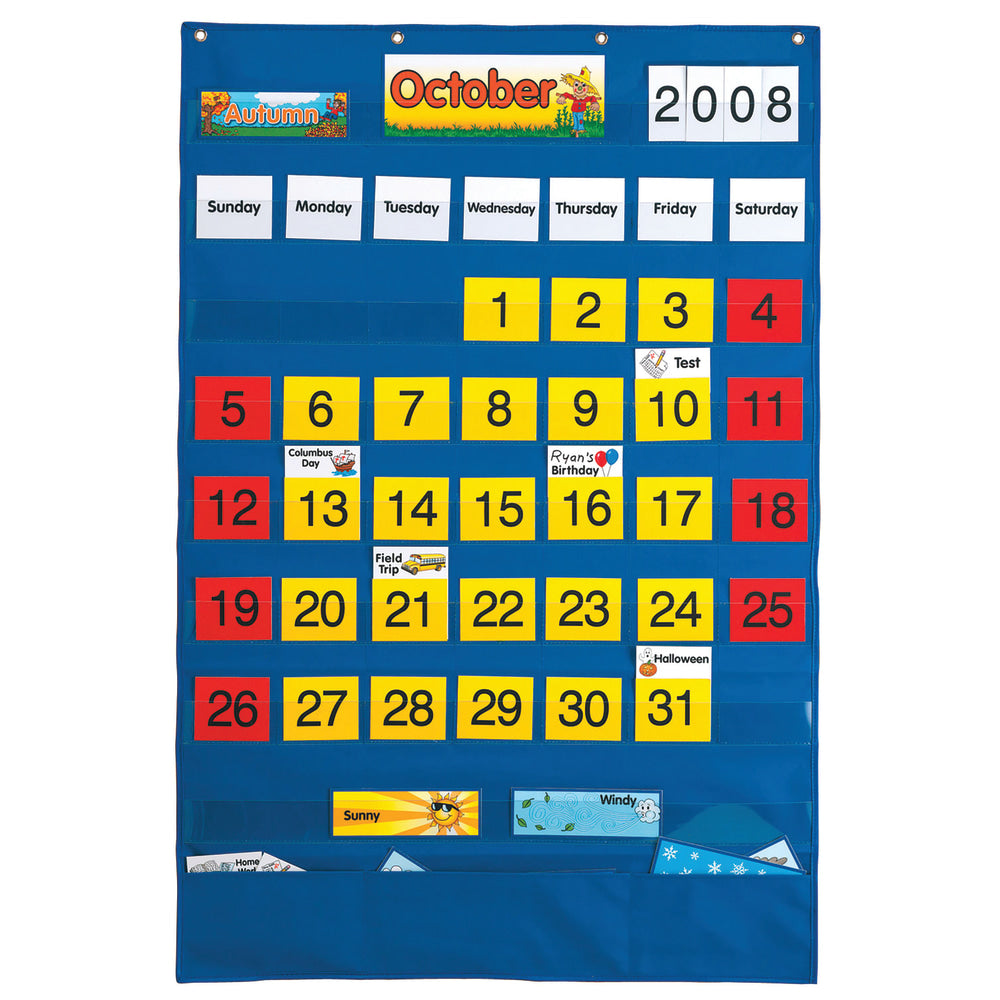 Playmonster Calendar Pocket Chart, 25 1/2in x 38 1/4in, Blue, Pre-K - Grade 8