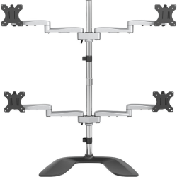 StarTech.com Quad Monitor Stand - Desktop VESA 4 Monitor Arm up to 32in Screens - Ergonomic Articulating Pole Mount - Adjustable - Silver - VESA 75x75/100x100mm desktop quad monitor stand 2x2 supports 4 displays up to 32in 17.6lb per screen