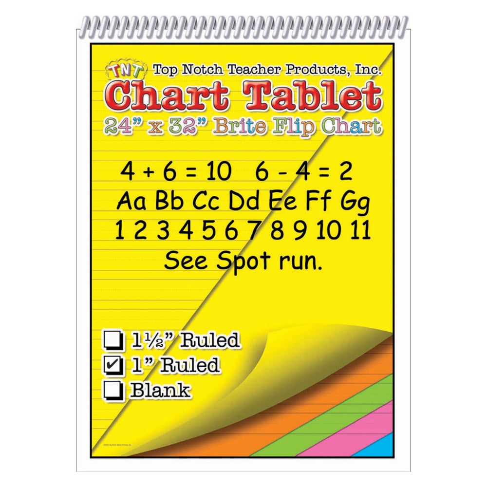Top Notch Brite Chart Tablets, 24in x 32in, 1in Ruled, Assorted Colors, Pack Of 2