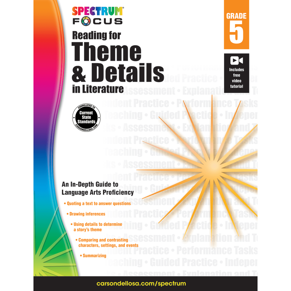 Spectrum Reading For Theme And Details In Literature Workbook, Grade 5