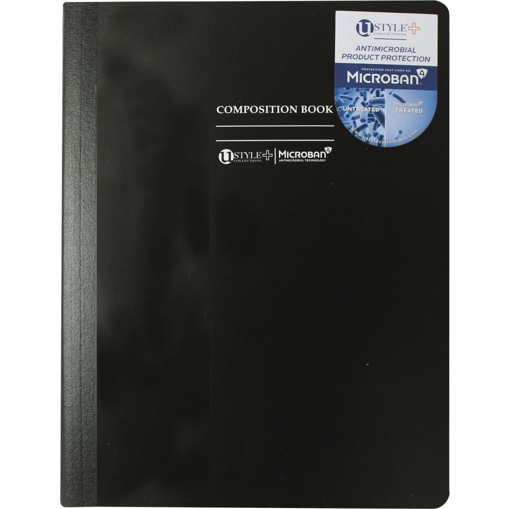 U Style Antimicrobial 1 Subject Notebook With Microban Antimicrobial Protection, 7.5in x 9.75in, Wide Ruled, 100 Sheets (200 Pages), Black