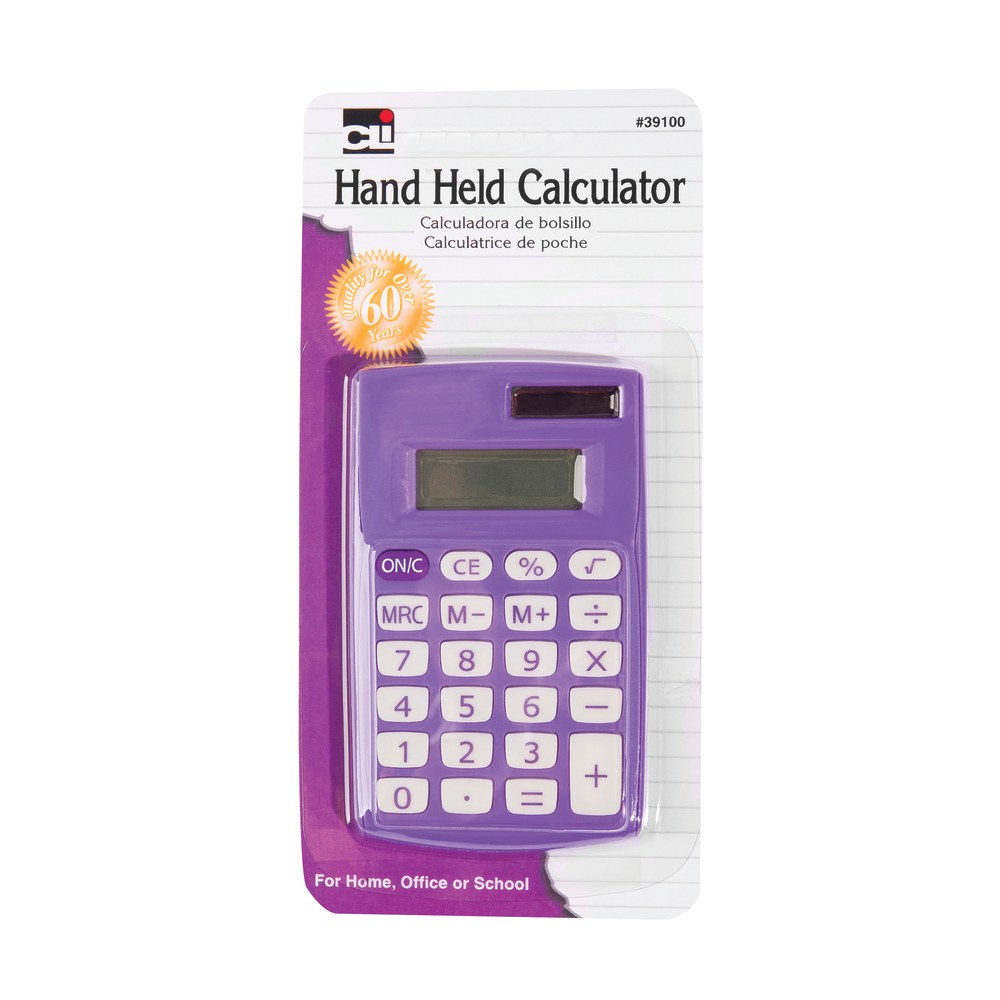 Charles Leonard Primary Dual-Powered 8-Digit Calculators, Assorted Colors, Pack Of 12