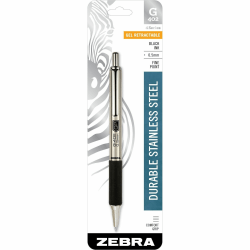 Zebra STEEL 4 Series G-402 Retractable Gel Pen - Fine Pen Point - 0.5 mm Pen Point Size - Retractable - Black Gel-based Ink - Stainless Steel Barrel - 1 Each