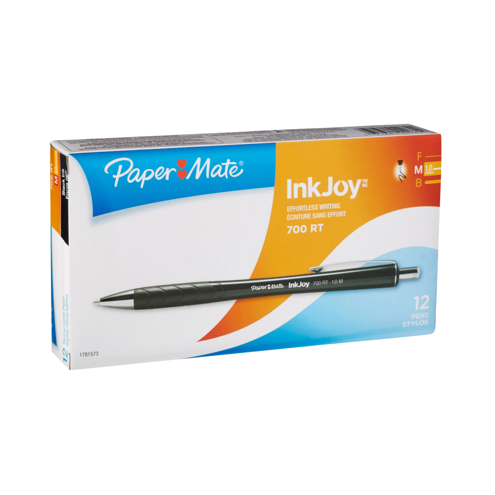 Paper Mate InkJoy 700RT Retractable Ballpoint Pens, Medium Point, 1.0 mm, Black Barrels, Black Ink, Pack Of 12