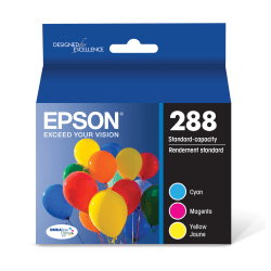 Epson 288 DuraBrite Ultra Cyan, Magenta, Yellow Ink Cartridges, Pack Of 3, T288520-S