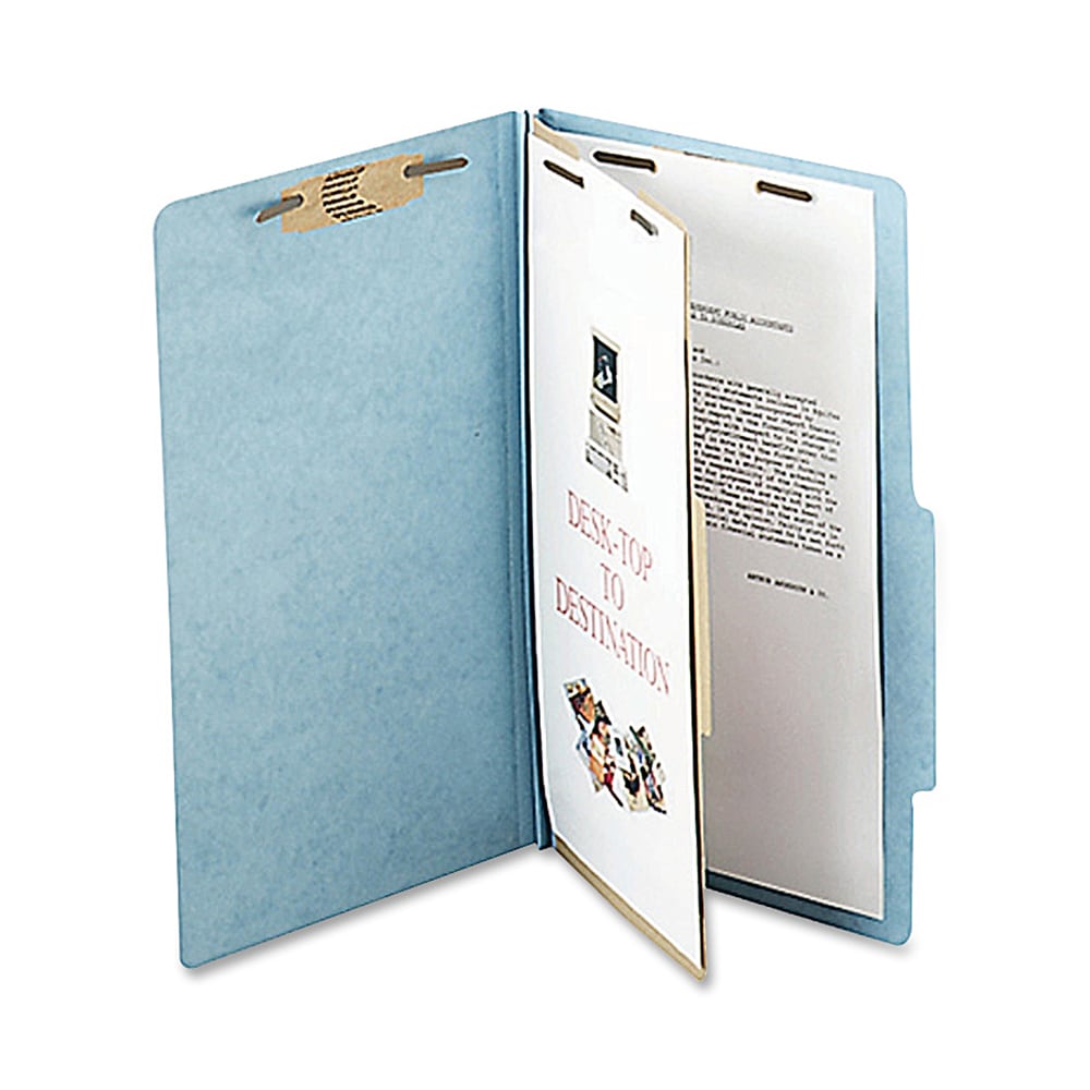 ACCO Durable Pressboard Classification Folders, Legal Size, 2in Expansion, 1 Partition, 60% Recycled, Sky Blue, Box Of 10