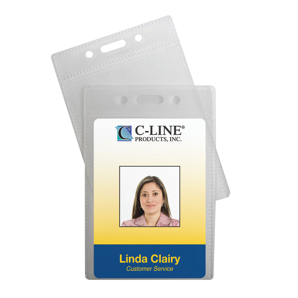 C-Line Poly ID Badge Holders, Vertical, 2 1/2in x 3 1/2in, Clear, 12 Badges Per Pack, Set Of 5 Packs