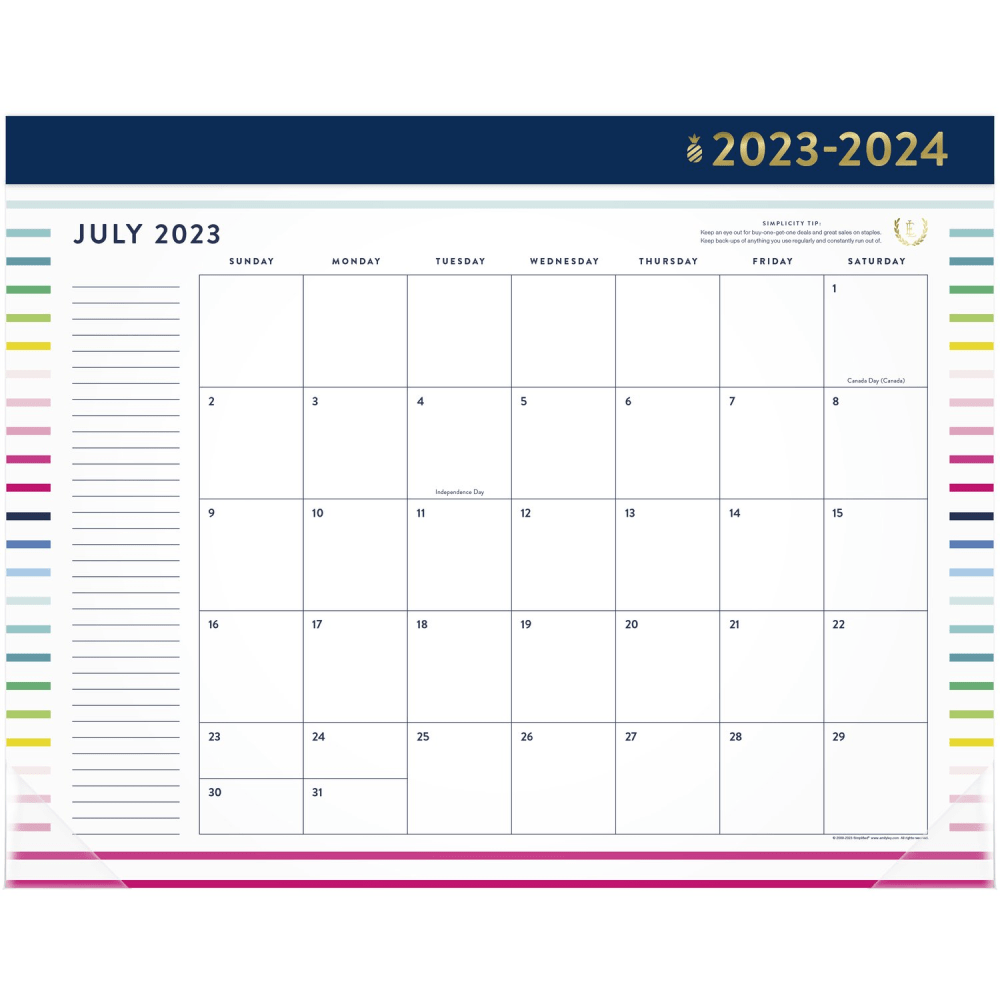 2023-2024 Simplified by Emily Ley for AT-A-GLANCE Academic Monthly Desk Pad Calendar, Happy Stripe, 21-3/4in x 17in, July 2023 To June 2024, EL10-704A