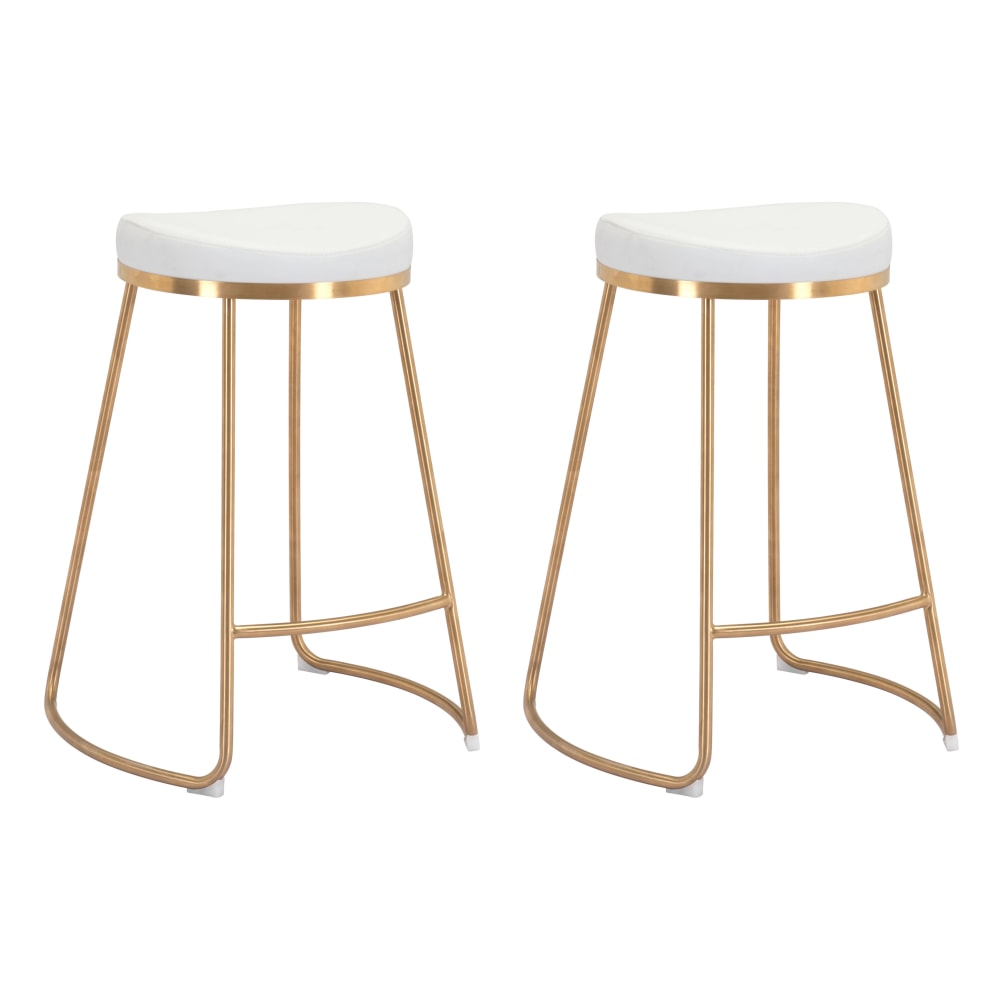 Zuo Modern Bree Counter Stools, White/Gold, Set Of 2