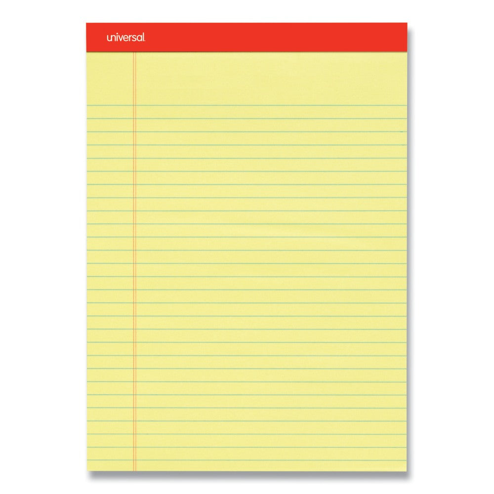 Universal Perforated Ruled Writing Pads, Wide/Legal Rule, 8-1/2in x 11-3/4in, Canary Yellow, Pack Of 12 Pads