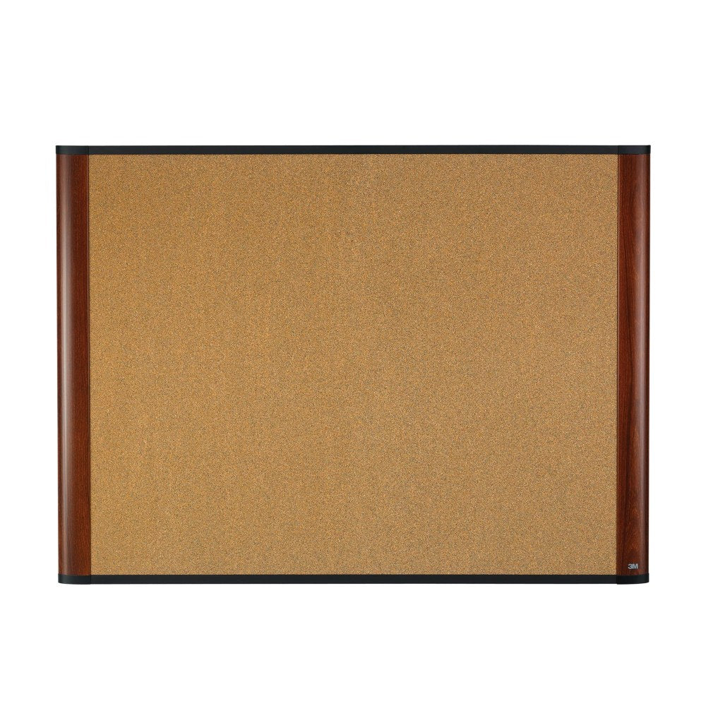 3M Cork Bulletin Board, 48in x 72in, Aluminum Frame With Mahogany Finish