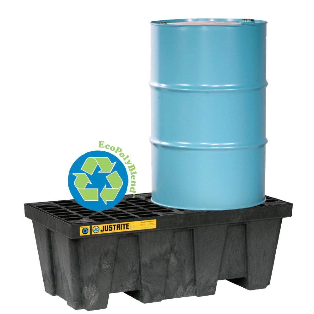 Justrite 2-Drum Spill Control Pallet, 66 Gallons, 25inH x 49inW x 18inD, Yellow