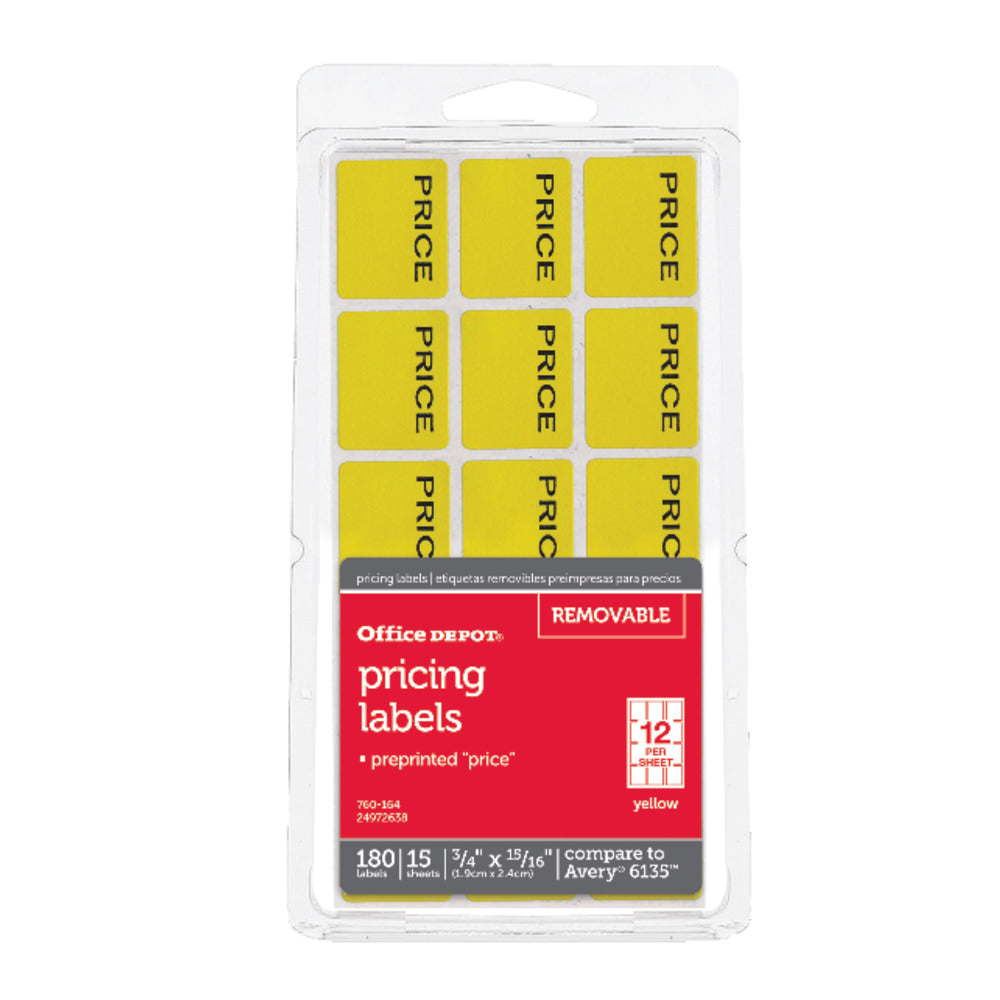Office Depot Brand Price Tags, 3/4in x 15/16in, Yellow, Pack Of 180