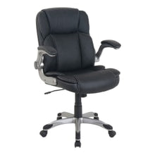 Load image into Gallery viewer, NuSparc Flip Armrest Mid-Back Leather Chair, Black/Silver