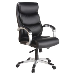 Lorell Ergonomic Bonded Leather High-Back Chair With Flex Arms, Black/Silver