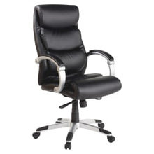 Load image into Gallery viewer, Lorell Ergonomic Bonded Leather High-Back Chair With Flex Arms, Black/Silver