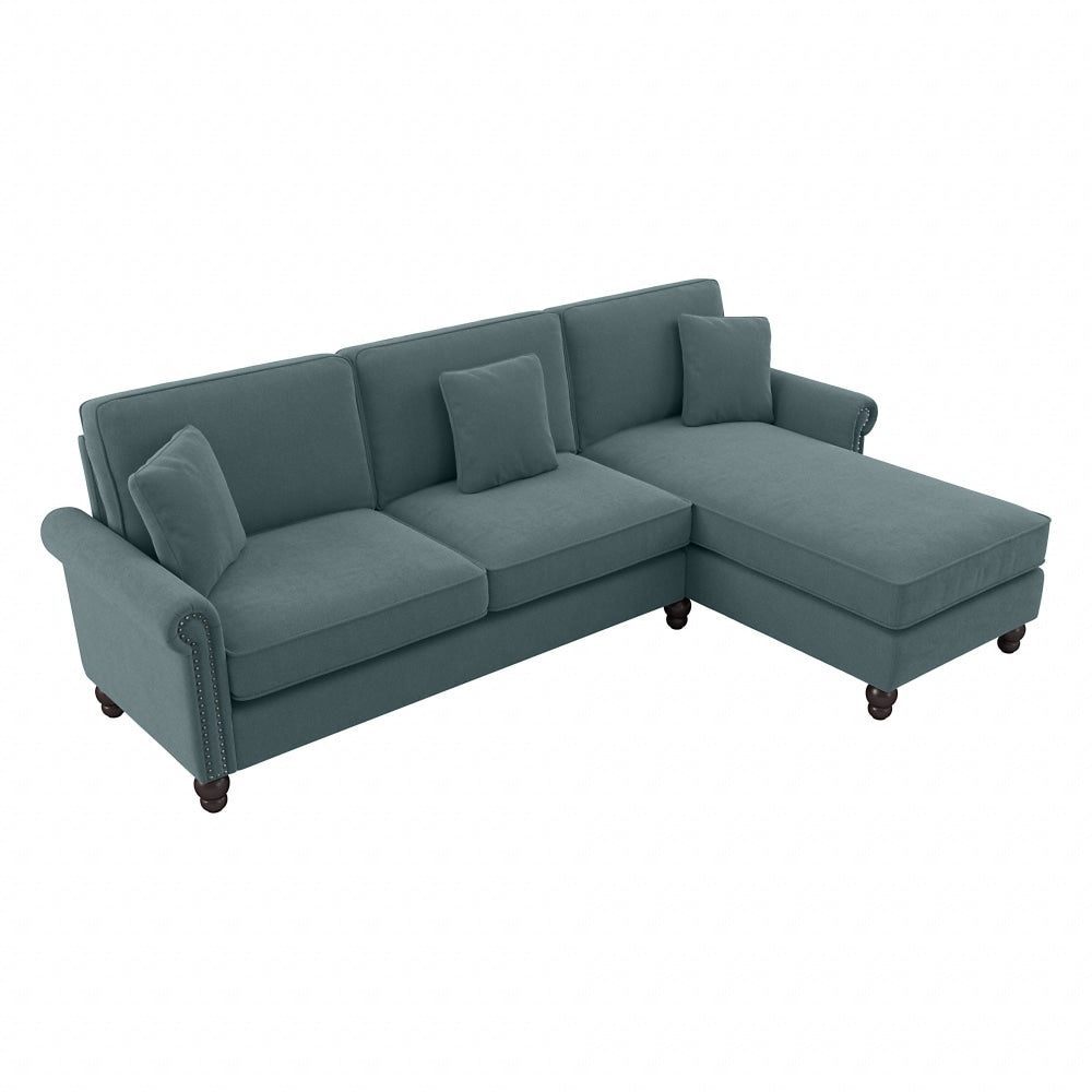 Bush Furniture Coventry 102inW Sectional Couch With Reversible Chaise Lounge, Turkish Blue Herringbone, Standard Delivery