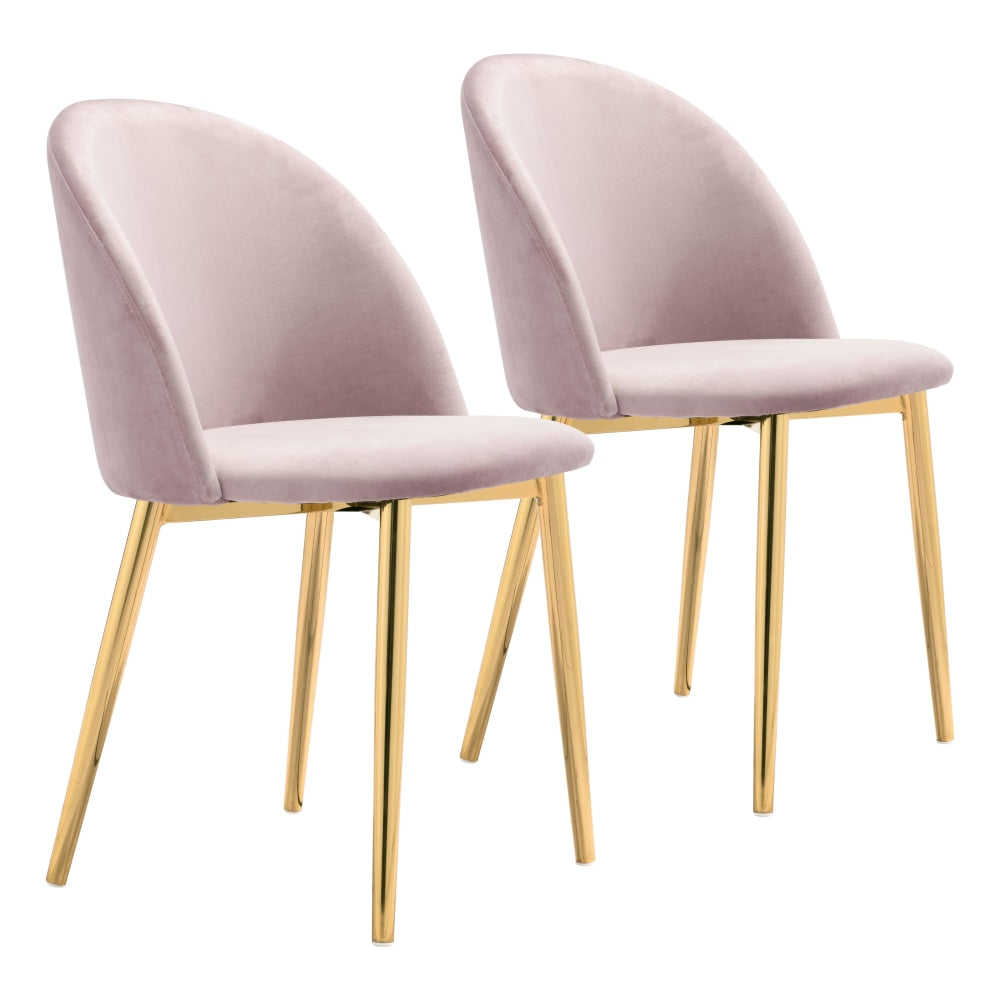 Zuo Modern Cozy Dining Chairs, Pink/Gold, Set Of 2 Chairs