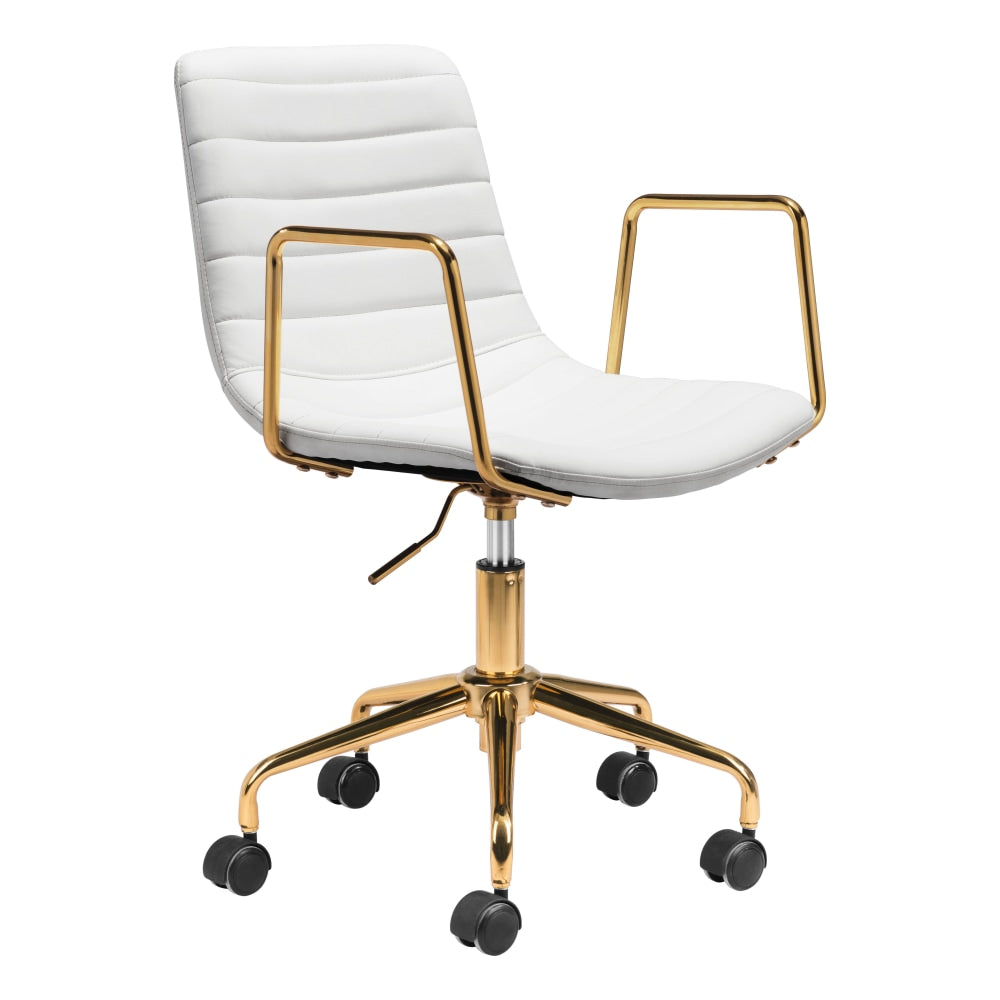 Zuo Modern Eric Mid-Back Faux Leather Office Chair, White/Gold