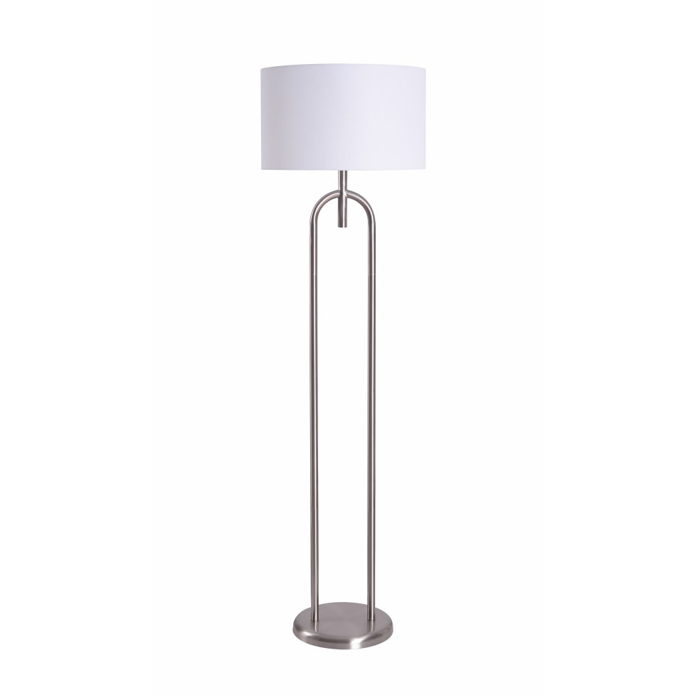 Kenroy Alliance Floor Lamp, 60-3/4inH, Brushed Steel/White