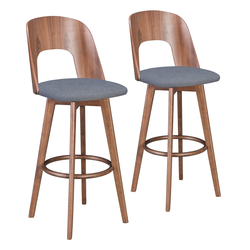 Zuo Modern Anton Bar Stools, Dark Gray/Walnut, Set Of 2 Stools