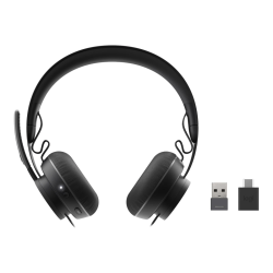 Logitech Zone Headset - Stereo - USB Type A, USB Type C - Wireless - Bluetooth - 98.4 ft - Over-the-head - Binaural - Noise Cancelling, Omni-directional, MEMS Technology Microphone - Noise Canceling - Black