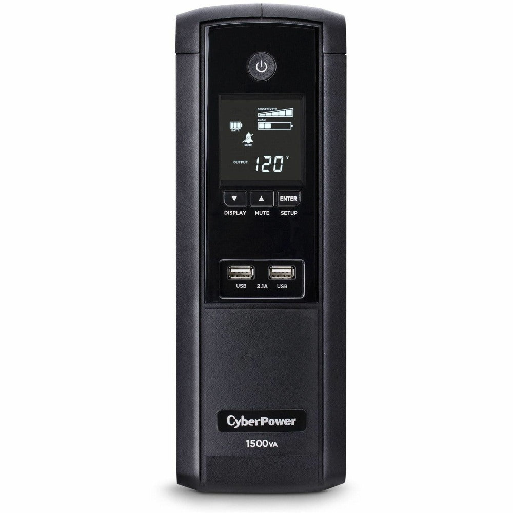 CyberPower BRG1500AVRLCD Intelligent LCD UPS Systems - 1500VA/900W, 120 VAC, NEMA 5-15P, Mini-Tower, 12 Outlets, LCD, PowerPanel Personal, $500000 CEG, 5YR Warranty